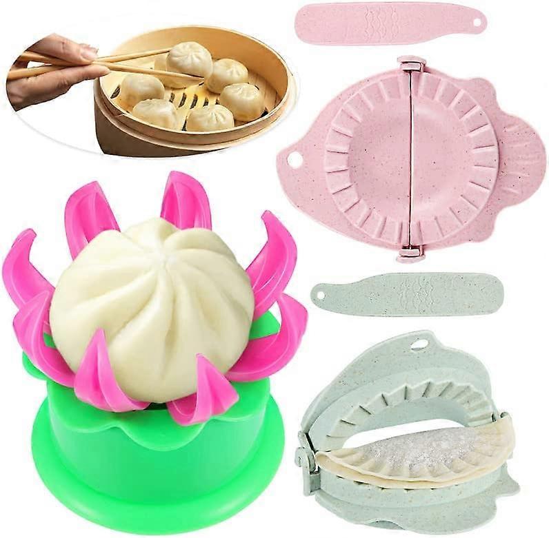 KATEA 5 Pieces Bun Maker Bun Dumpling Maker Steamed Stuffed Plastic Mold and Filling Spoon Cooking Tools Set for Cooking Delicious Baozi and Jiaozi (G
