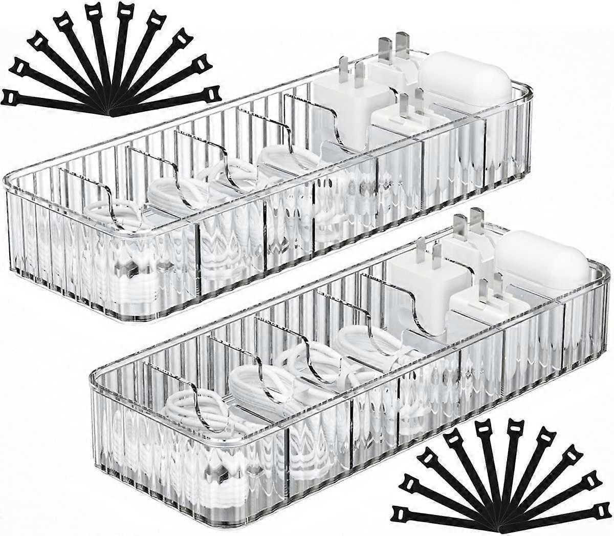 Cable Storage Boxes Organizers 2 Pack,Cord Charger Storage Organizer Box Case  Reusable,Clear