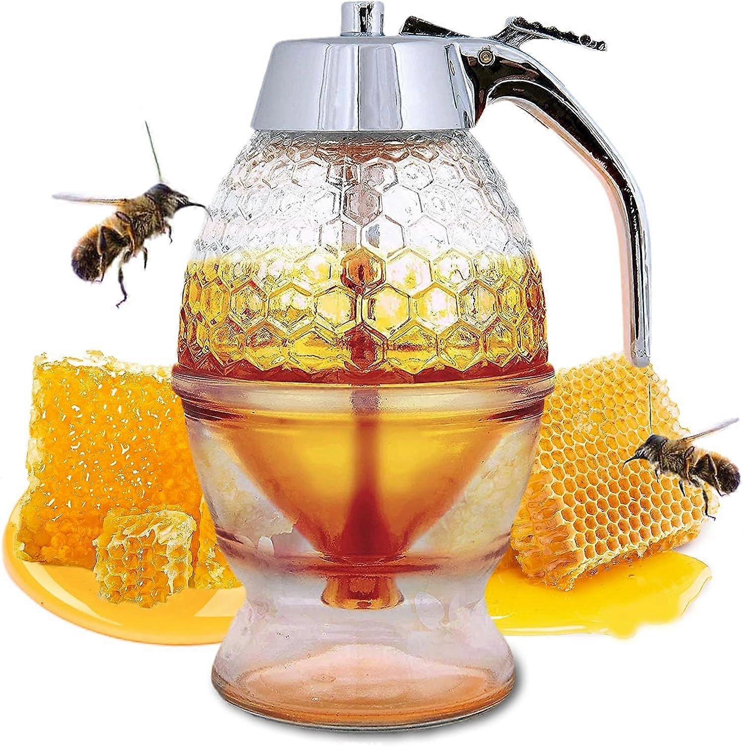 Honey Dispenser with Non-Slip Base and Flip Lid, Glass Jar for Syrup, Sugar, and Condiments