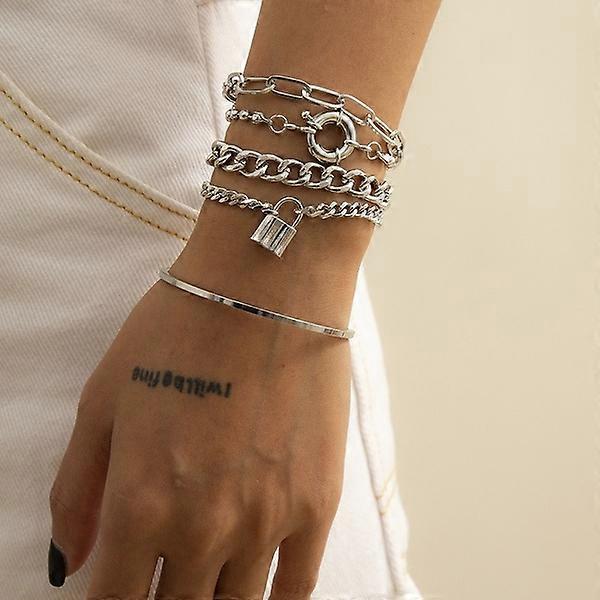 5pcs / set Femmes Multilayer Chain Bracelets Lock Bangles Mode Bijoux Cadeau
