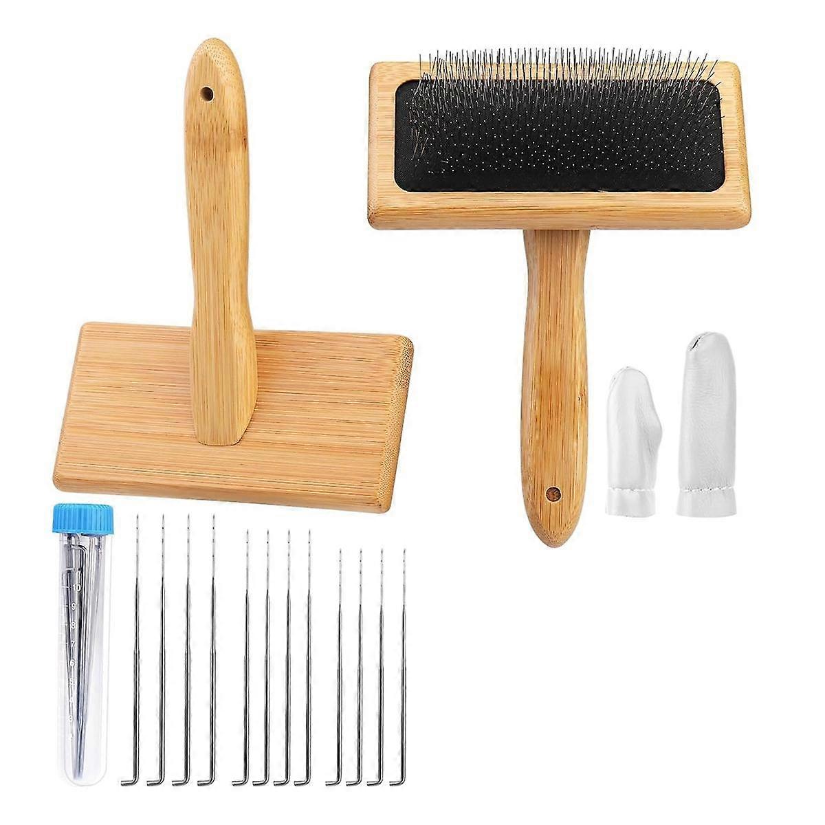 2 Pcs Wool Carders, Hand Carders for Wool Needle Felting Brush Wooden Wool Carders Needle Felting with Wool Needle