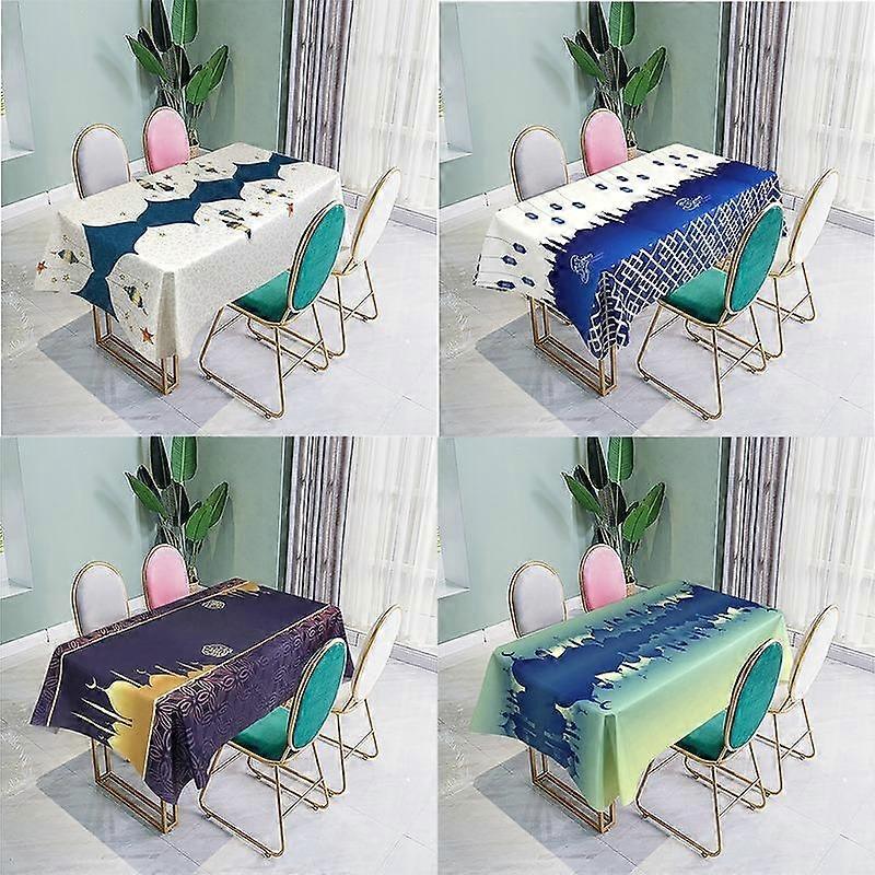 Muslim Eid Mubarak Printed Tablecloth Waterproof Rectangular Tablecloth Kitchen Tablecloth Ramadan Decoration Home Tablecloth