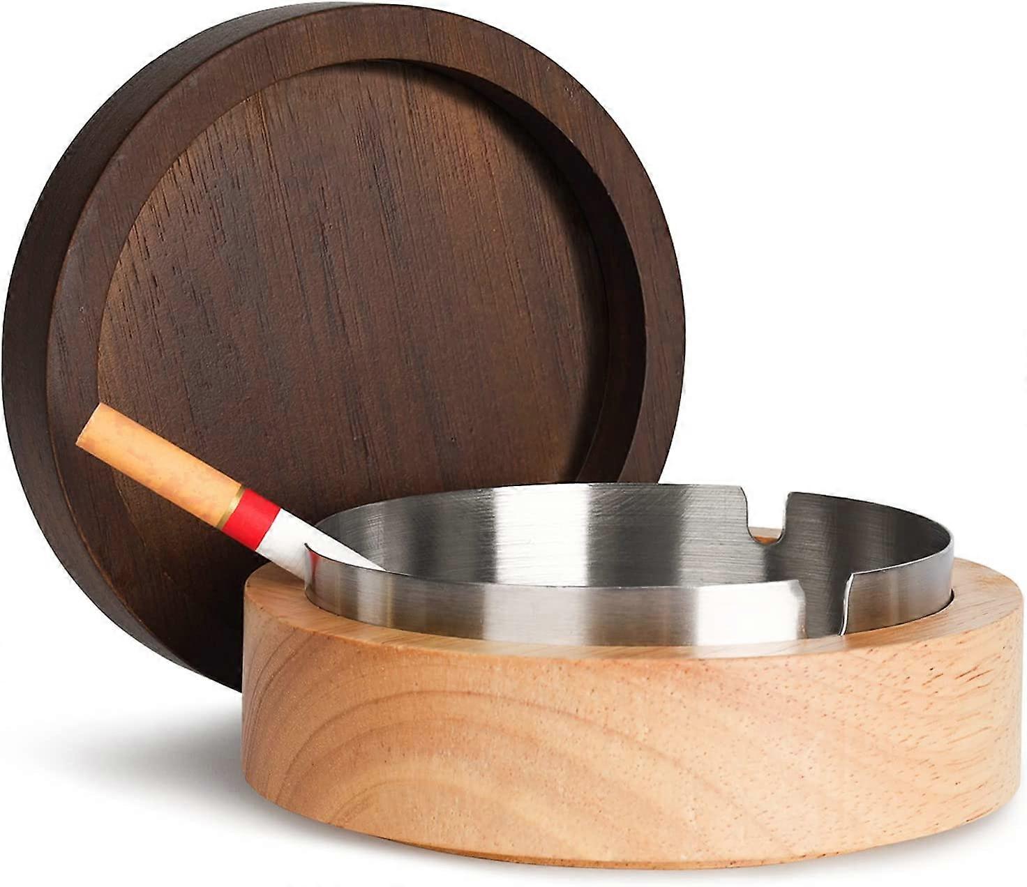 Coffee table round stainless steel solid wood ashtray with cover 1 piece