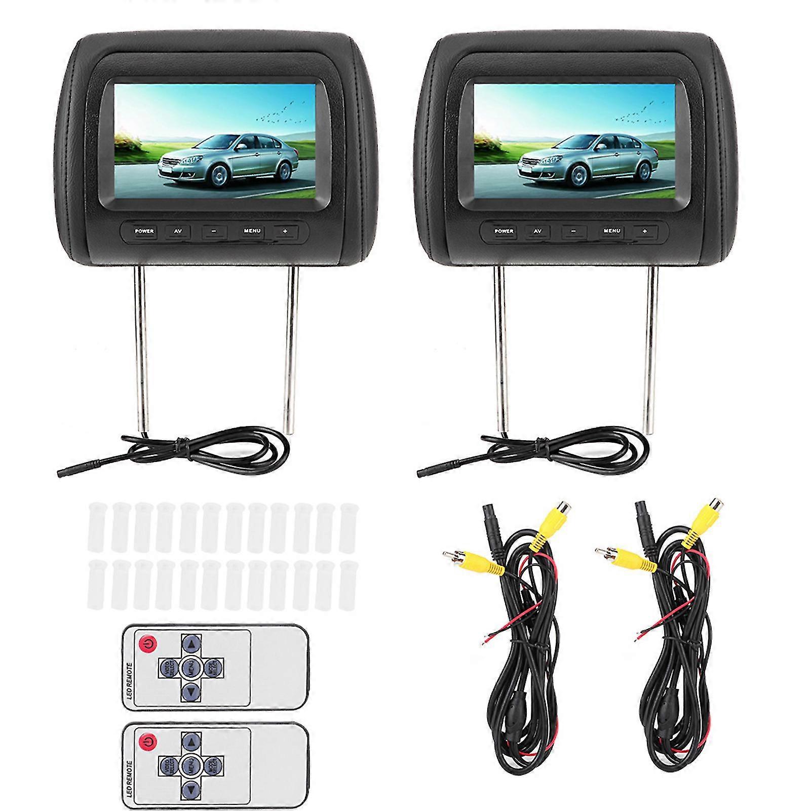 Wireless Control Adjustable Headrest LCD Video Monitor MP5 Display - 7 inch - Black (2pcs)