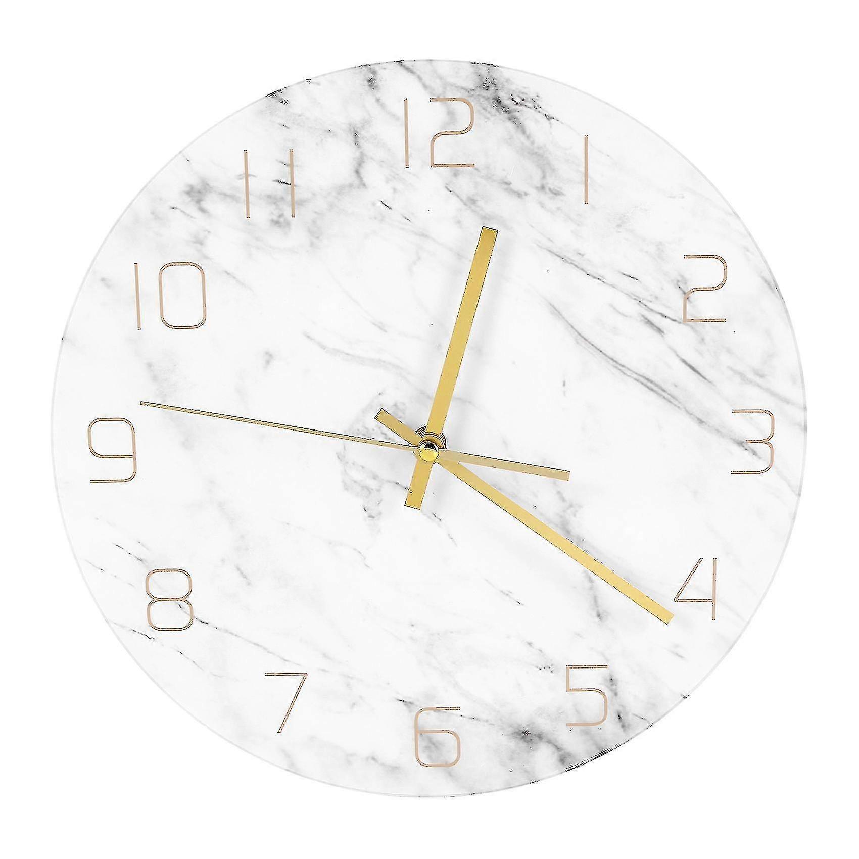 Modern Round White Marble Wall Clock  Quartz Analog 3D Chic Design