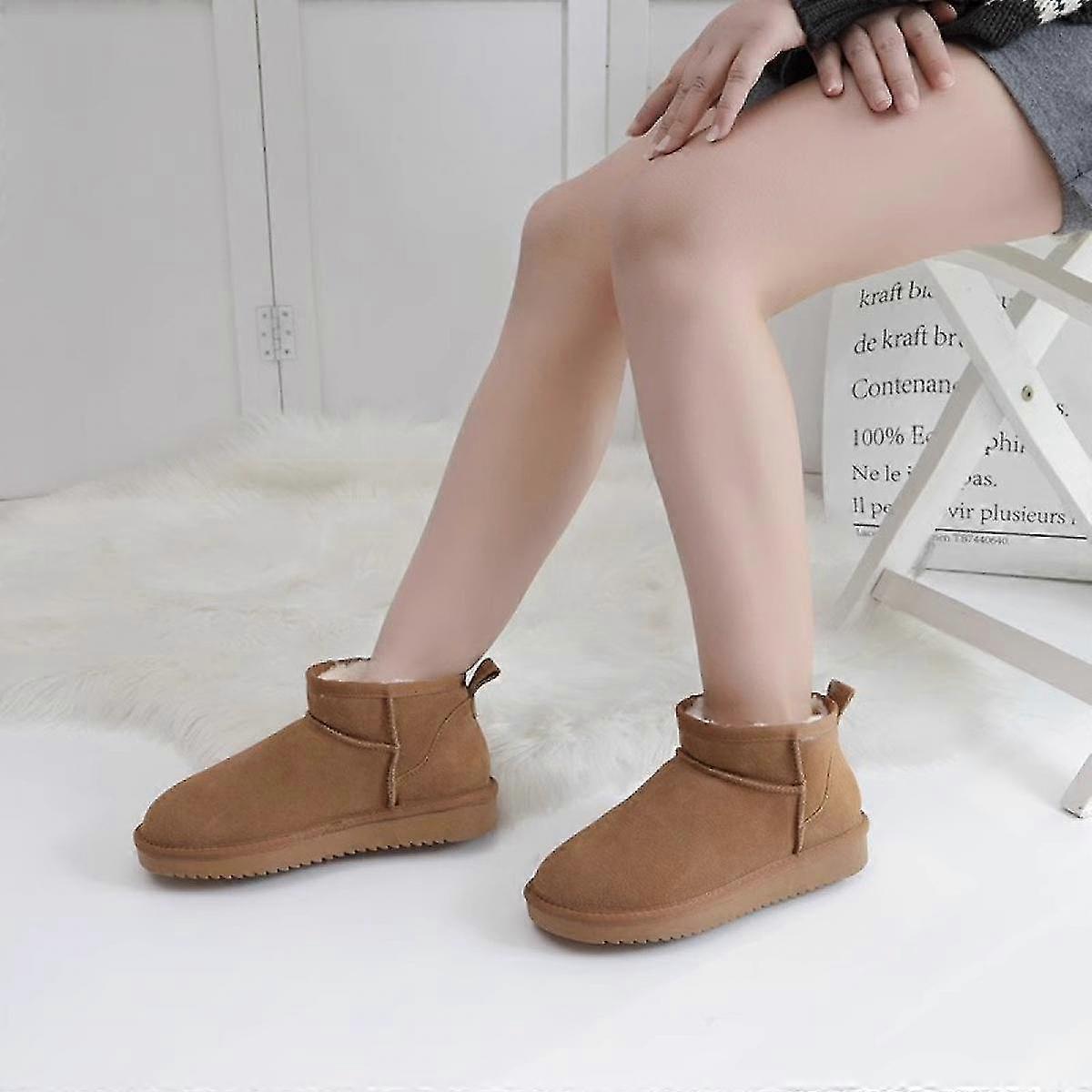 Mini botas para mulheres, botins clássicos mini com forrado de pele, botas de inverno forradas de pele quente com revestimento antiderrapante