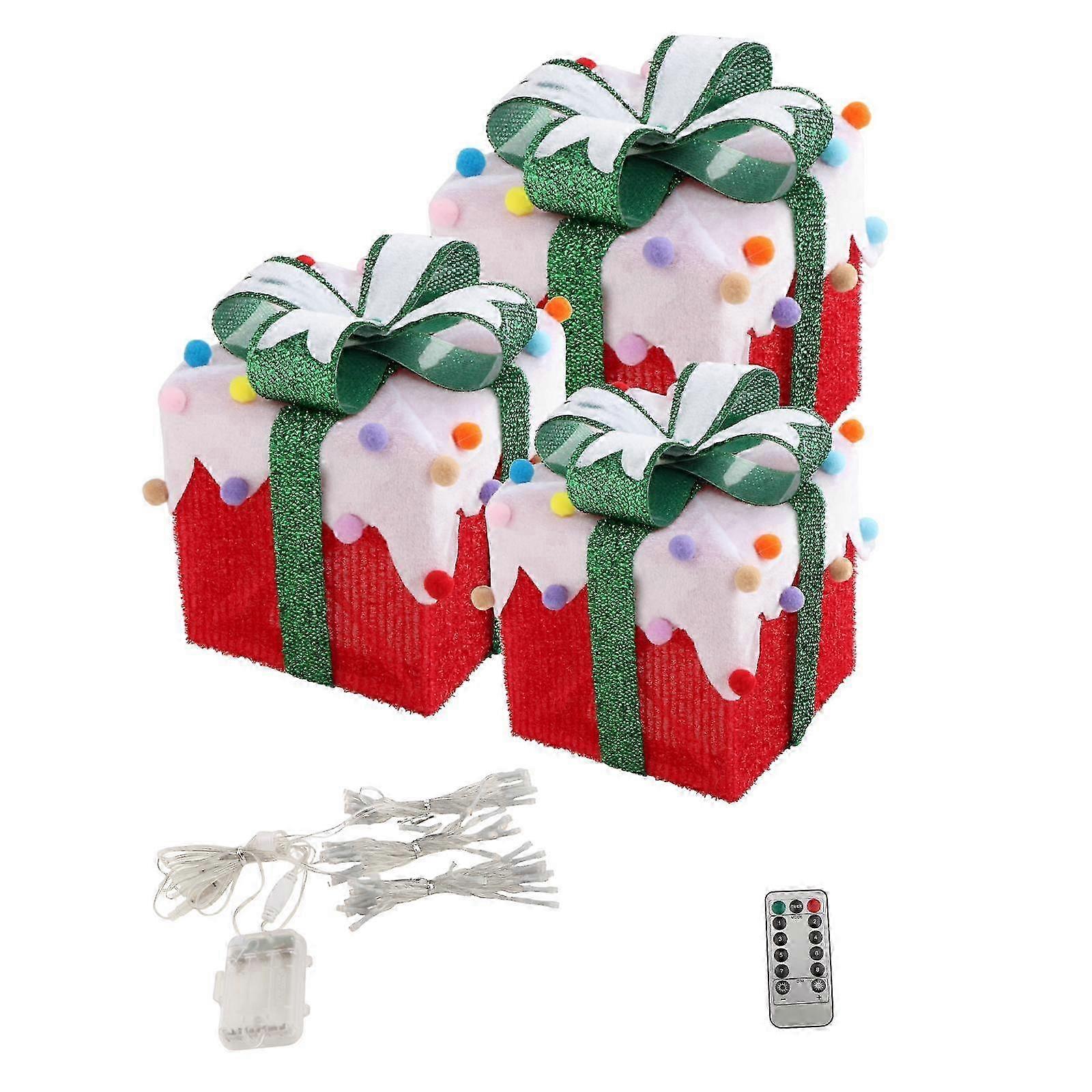 Set of 3 Christmas Lighted Gift Boxes Christmas Decorations for Home Outdoor Warm