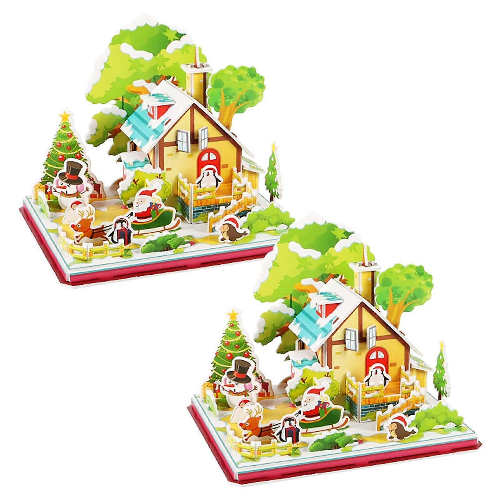 multicolor maths games 2pcs Christmas Tree House 3DStereoscopic Puzzle Handmades DIY Model Assembly Hands On And Brainstorming Puzzle Toy Assembly