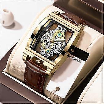Brown strap cut-out outdoor watch(Gold)
