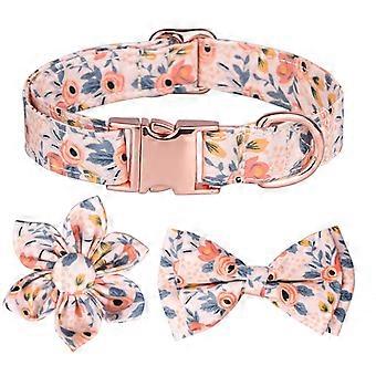 Female Dog Collar, Girl Puppy Collar with Cute Flower and Bow, Adjustable Safety Metal Buckle and D-Ring for Small Medium Large Dog Decorative Pet Col