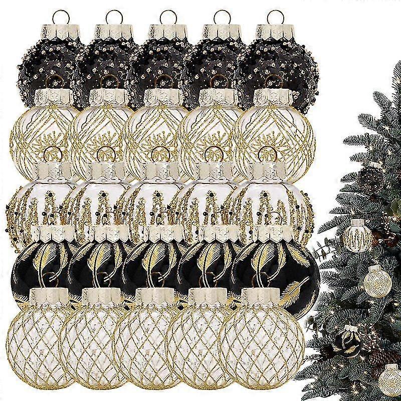 クリスマスボールオーナメントクリスマスツリーボールきらびやかな飛散防止PVC 2.36インチ/ 6cm装飾クリスマスボールブラックゴールド