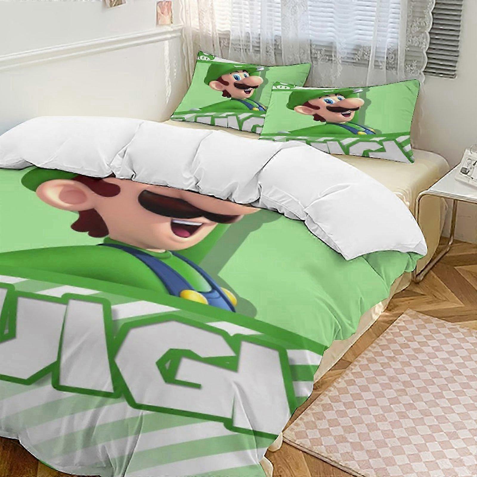 o130 Lençóis Luigi's Mansion Down Capa de Edredom Microfibra Conjunto de Cama, (1 Capa de Edredom e 2 Fronhas) Lençóis fg130