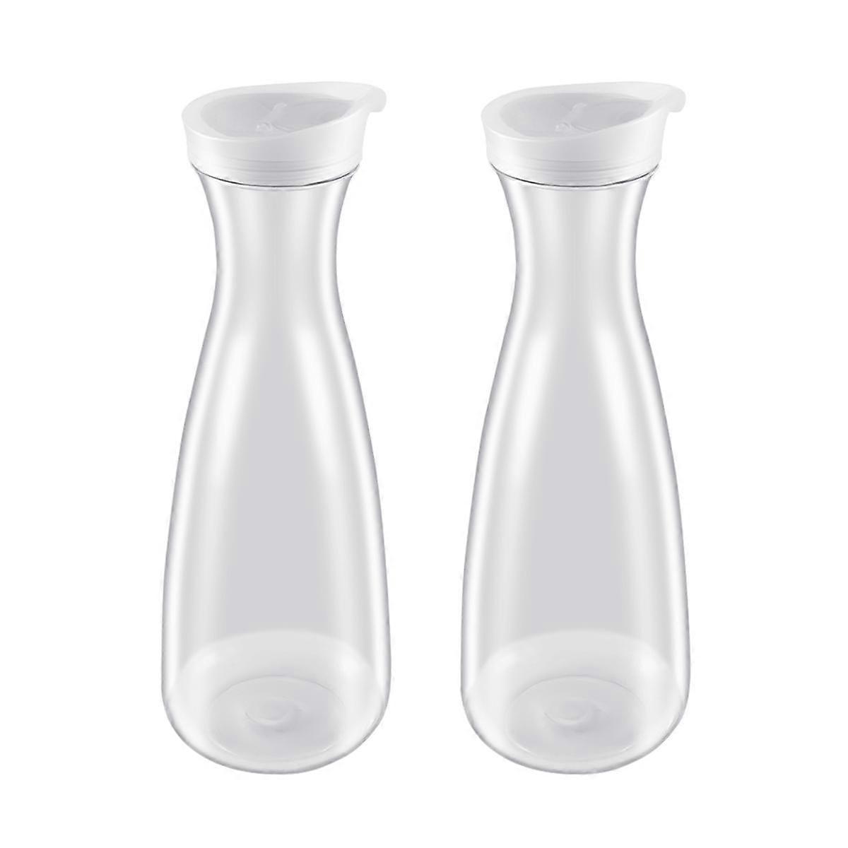 2Pcs 1.6L Plastic Water Carafes with White Flip Tab Lids- Food Grade & Recyclable Shatterproof Pitchers - Juice Jar