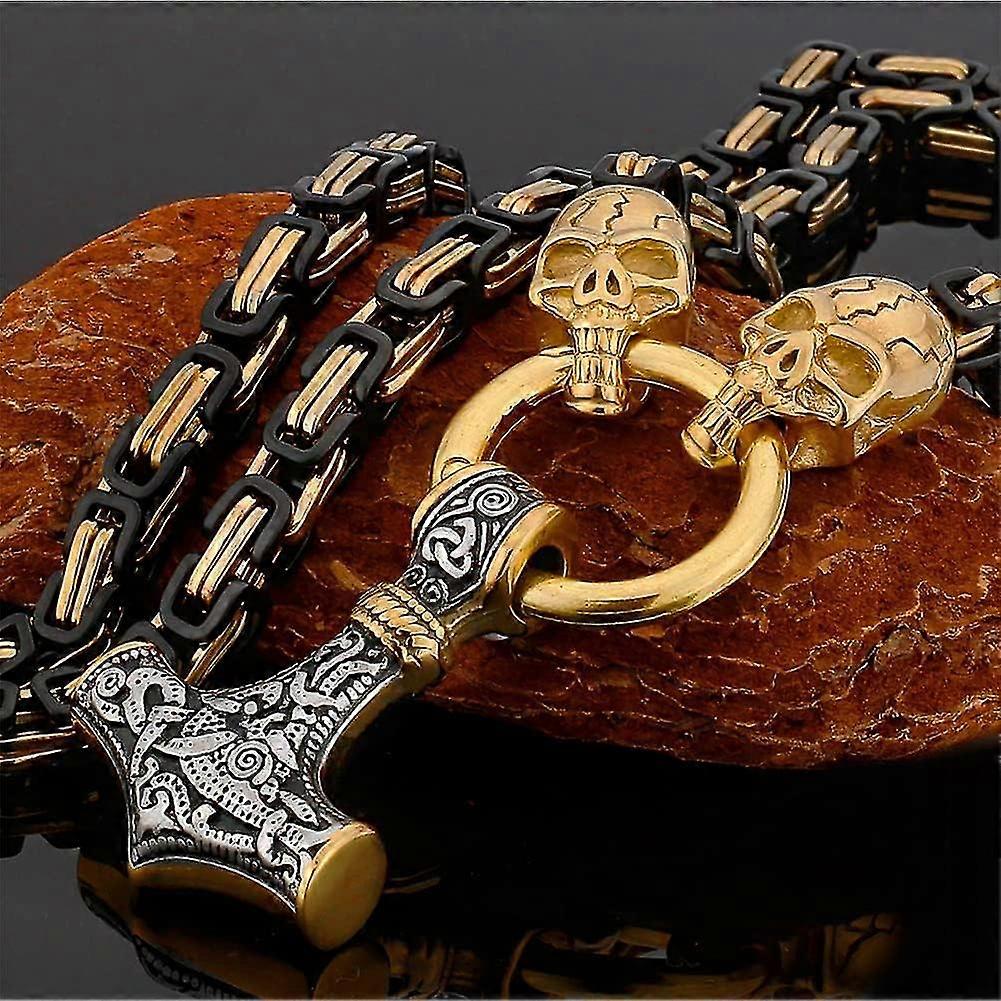 Erkek Thor'un Çekiç Viking Hediyeleri Kolye El Yapımı Ağır Gümüş Titanyum Çelik Kare Bizans Kral Zinciri Vintage İskandinav Mjolnir Muska Kolye
