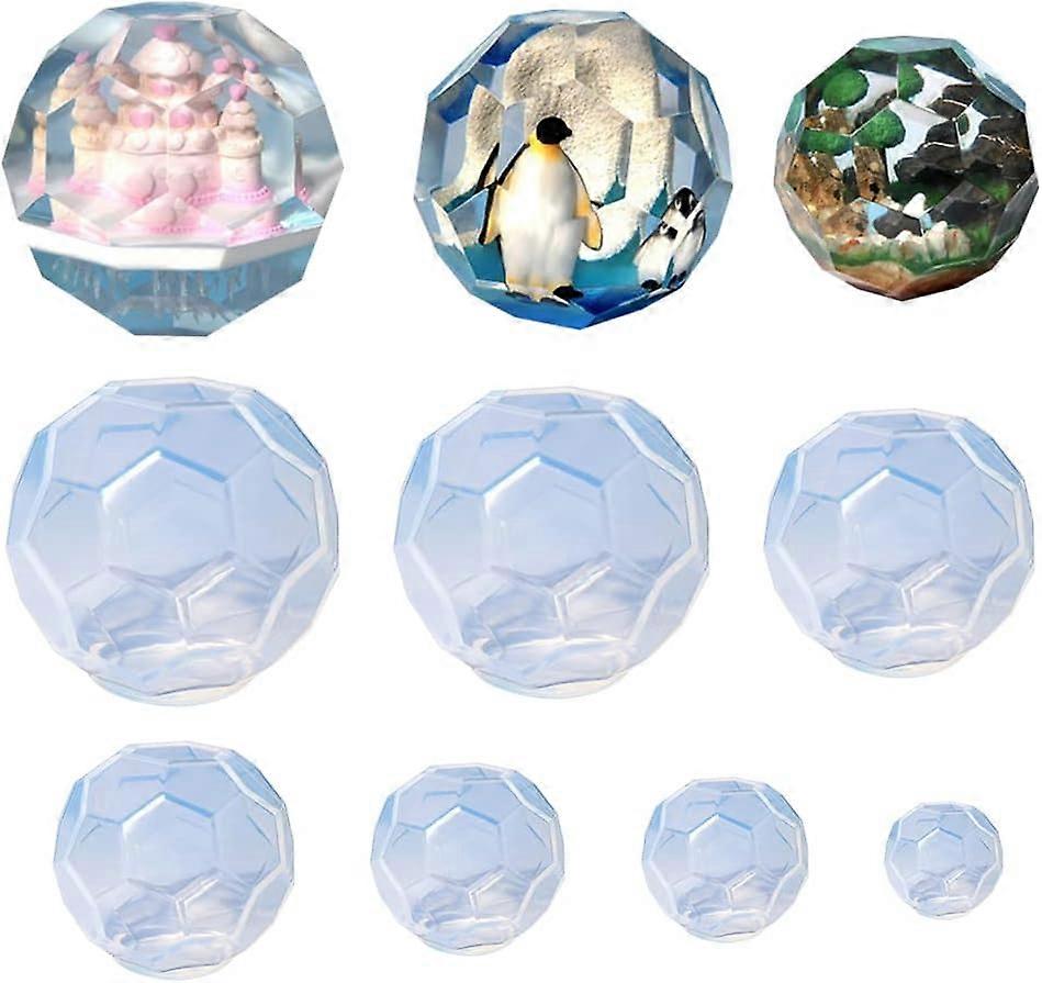 7pcs Hexagonal Faceted Sphere Resin Molds, Large Clear 3D Polyhedron Sphere Silicone Molds for Epoxy Resin, 7 Sizes Geometry Silicone Resin Molds for 