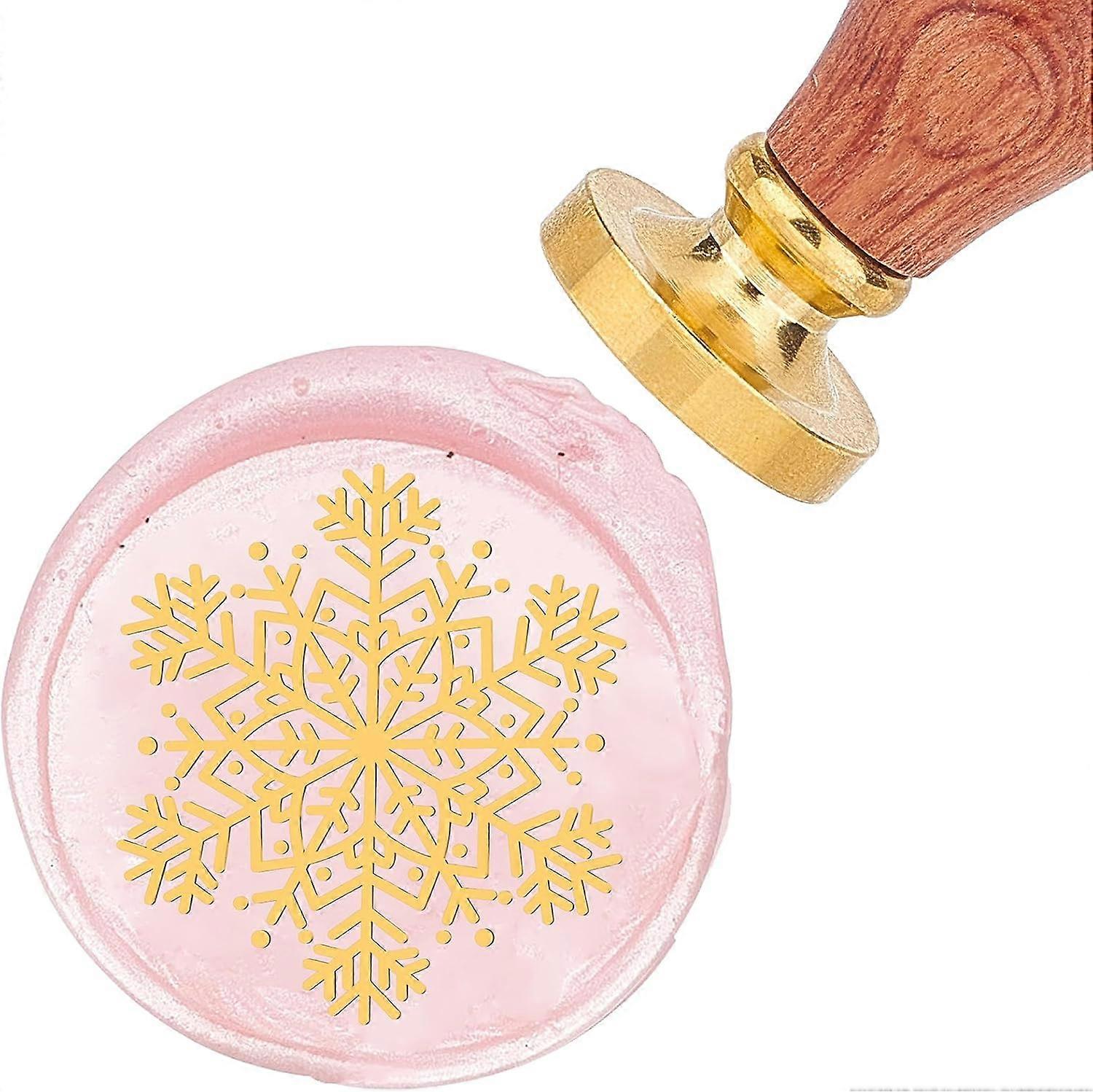 Brass Wax Seal Stamp with Rosewood Handle for DIY Scrapbooking Snowflake Pattern 25mm