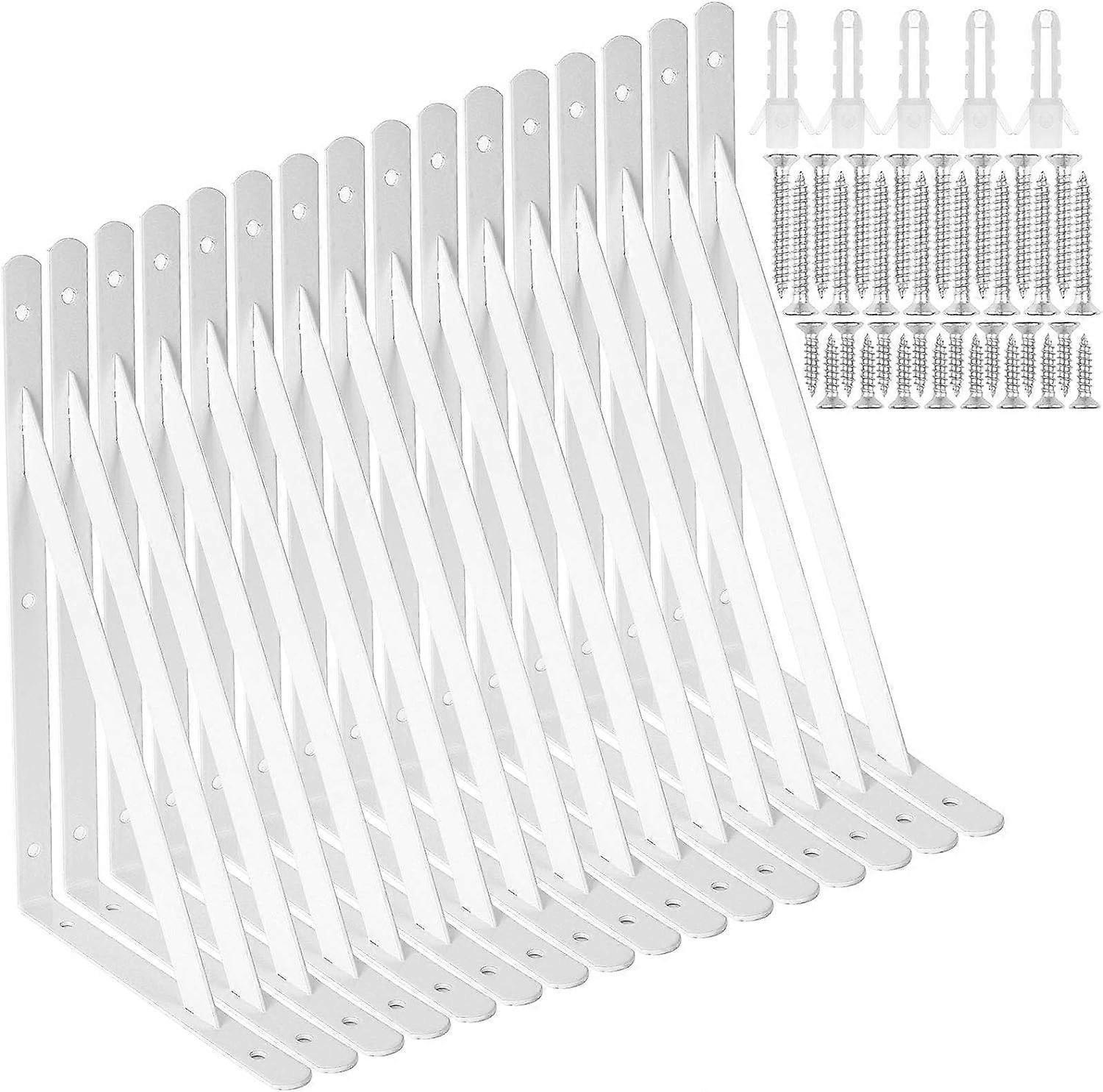 16 Pack 12 Inch Shelf Brackets Heavy Duty Right Angle Bracket Triangle Shelf Brackets Steel Floating Shelf Bracket Hanging Iron Shelving, White