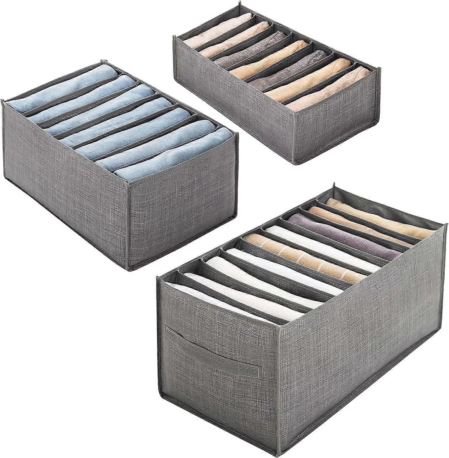 Non-Woven Storage Boxes - 3pcs Foldable Drawer Organizer with Compartments (Gray)