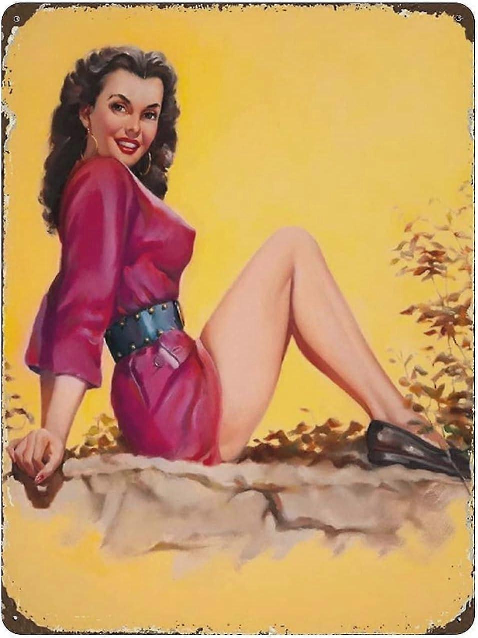 دبوس فتاة القصدير تسجيل لوحة معدنية الفن شنقا الحديد اللوحة الرجعية المنزل المطبخ حديقة المرآب ديكور الجدار 16 "x12"