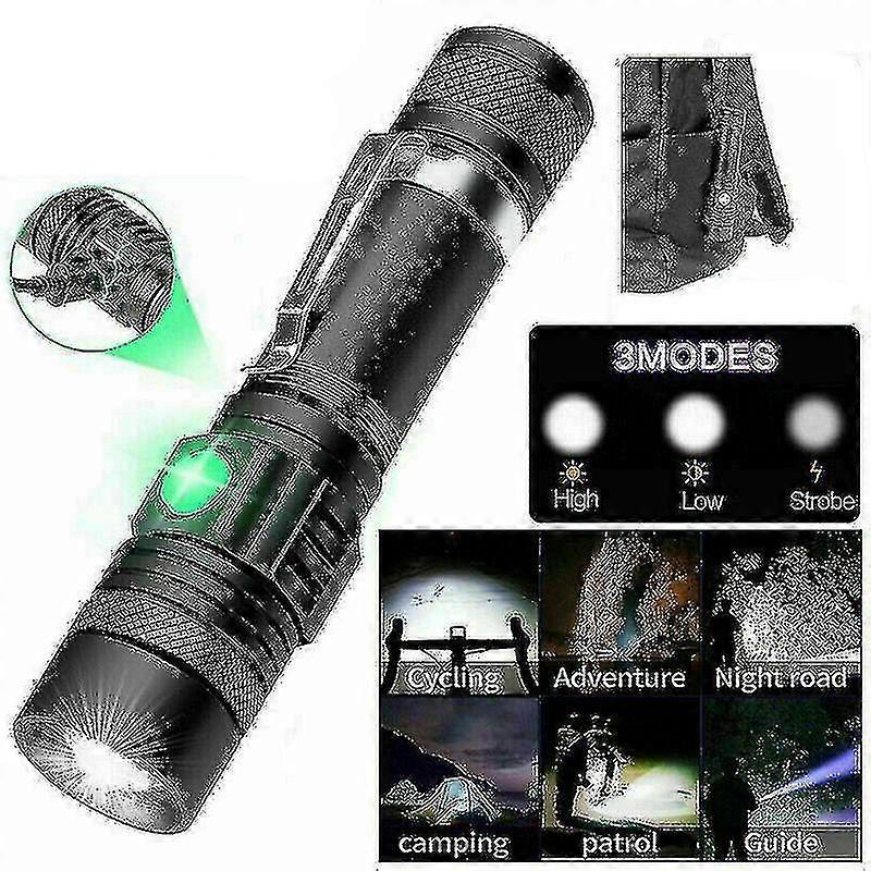 Super Bright 90000lm Led Tactical Flashlight Zoomable With Rechargeable Battery