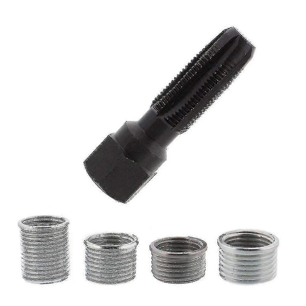 Tap Re-threading Spark Plug Inserts Spark Plug Thread Rep Tool Steel Re-threading Rep Tap Kit Insert(+silver)(5pcs )
