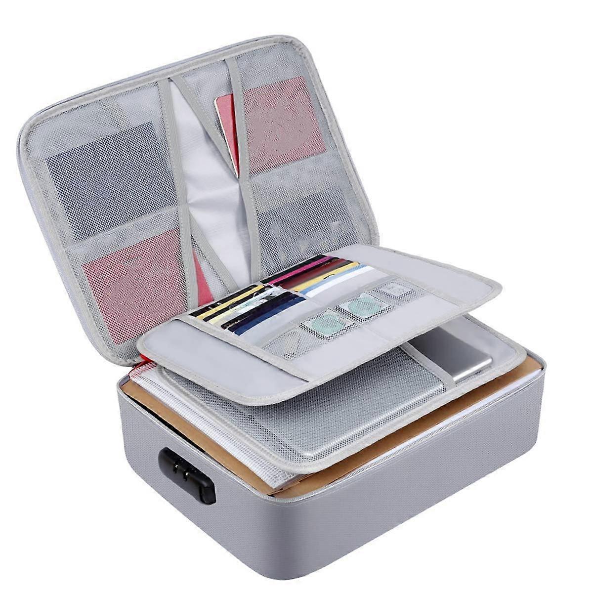 Fireproof Document Bag with Lock File Storage Organizer Bag Waterproof Safe Pouch Bag for Home Offi