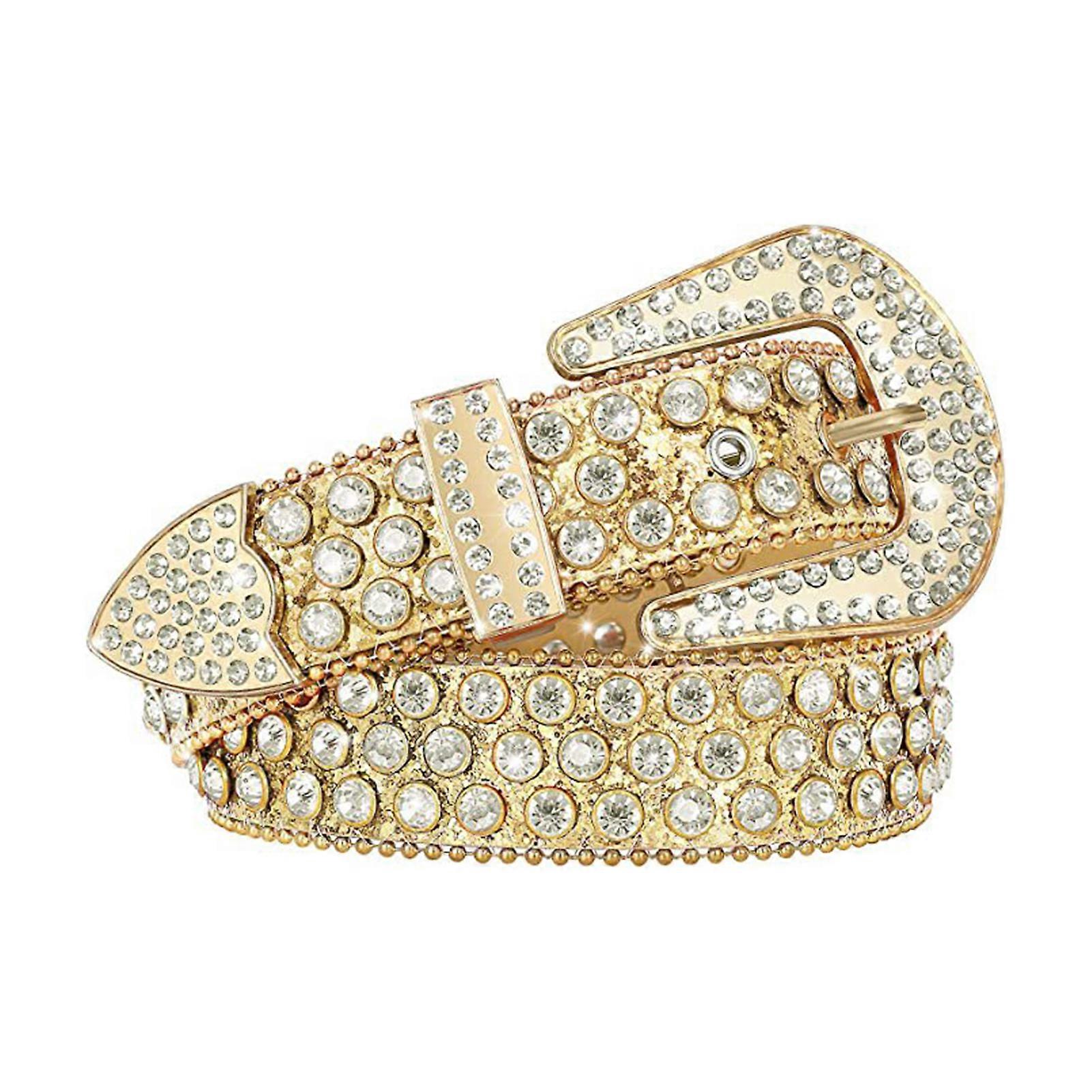 Women Faux Leather Belt Rivet Rhinestones Punk Style Belt Adjustable Length Multi Holes Pin Buckle Hip Hop Style Belt