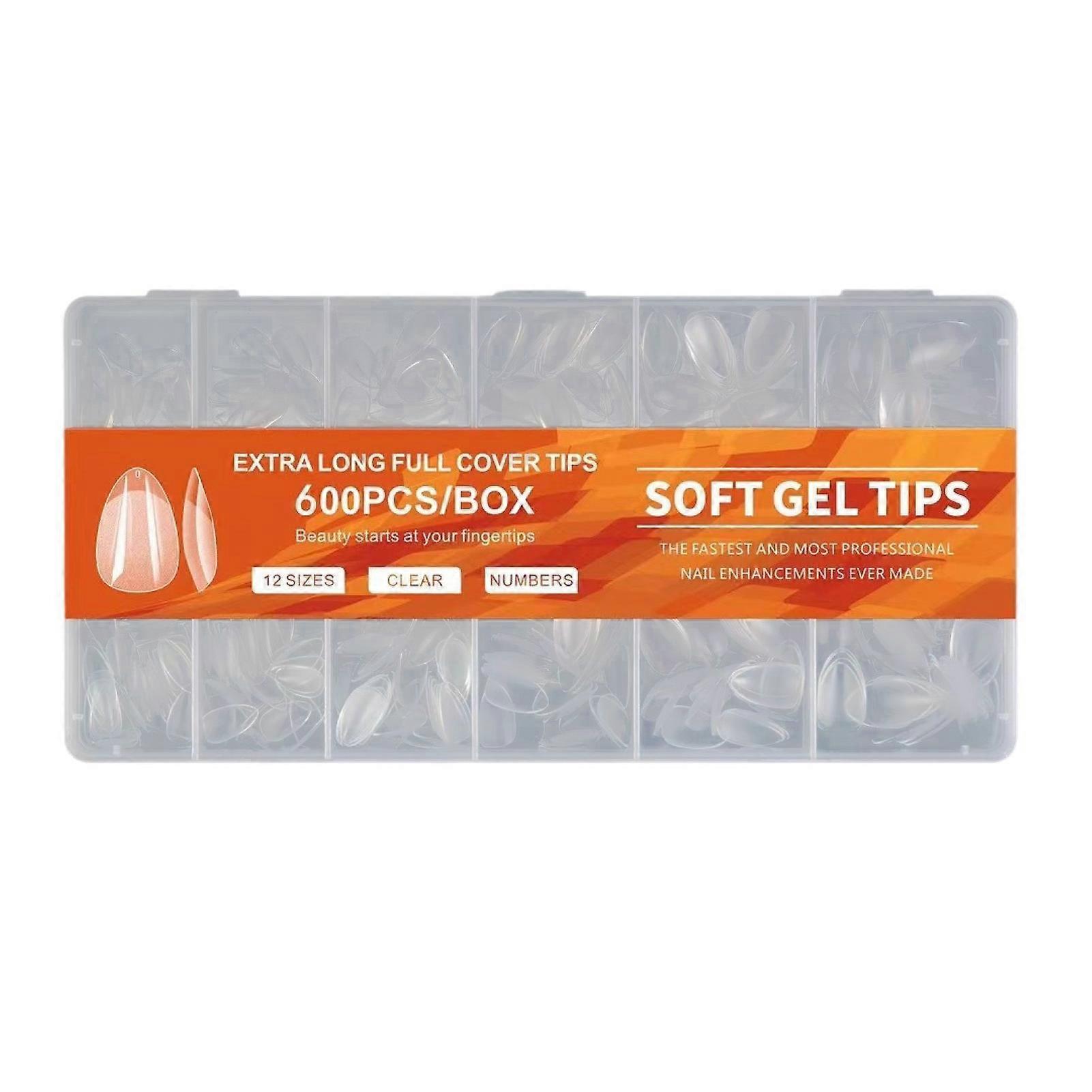 600Pcs/Box Square Nail Art Tips Ultra-thin Transparent Nail Extension Tips Crease Free Full Cover Fake Nails DIY Manicure Accessories for Home & Salon