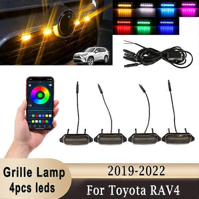 Front Grille RGB LED Light with Harness for Toyota RAV4 2019-2022 Front Warning Bulbs Lamp DRL Daytime Running Amber White Light