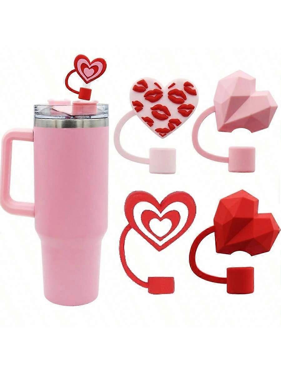 4 قطع غطاء غطاء القش للكوب ، غطاء قش على شكل قلب متوافق مع بهلوان 30 و 40 أوقية مع مقبض ، 10 مم 0.4 بوصة نصائح القش أغطية عاشقان هدية ممتعة للزوجين