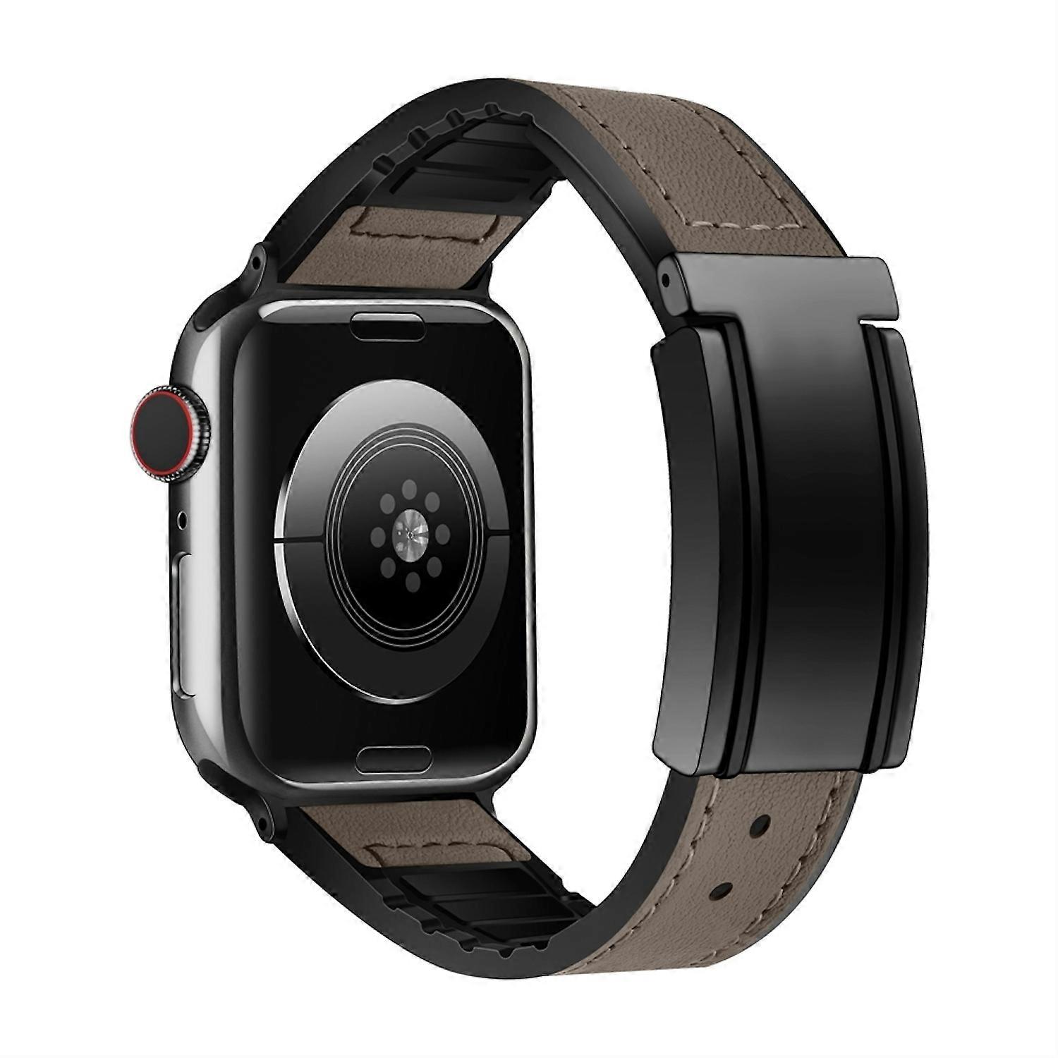 For Apple Watch SE 2023 44mm Faux Leather Magnetic Buckle Arm Band Brown