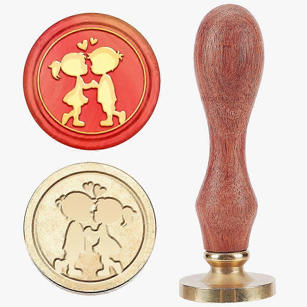 女士男孩爱蜡封印章吻封蜡印章复古25mm可拆卸黄铜印章头带木柄婚礼邀请卡信封Gi