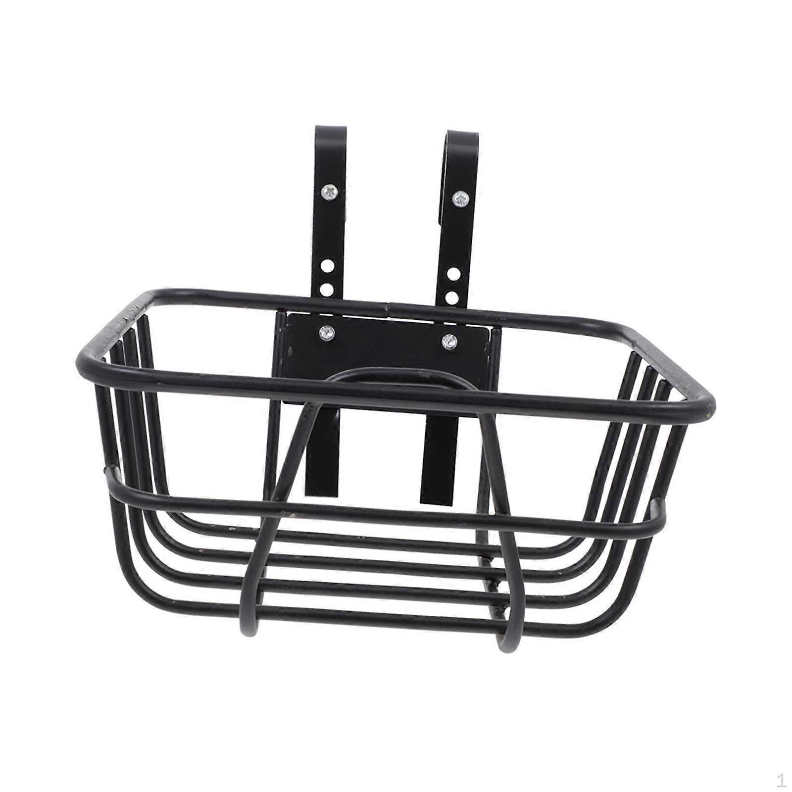 Bike Front Handlebar Basket with Hooks 9.8x9.8x4.7inch Accessory Strengthened Frame for Folding