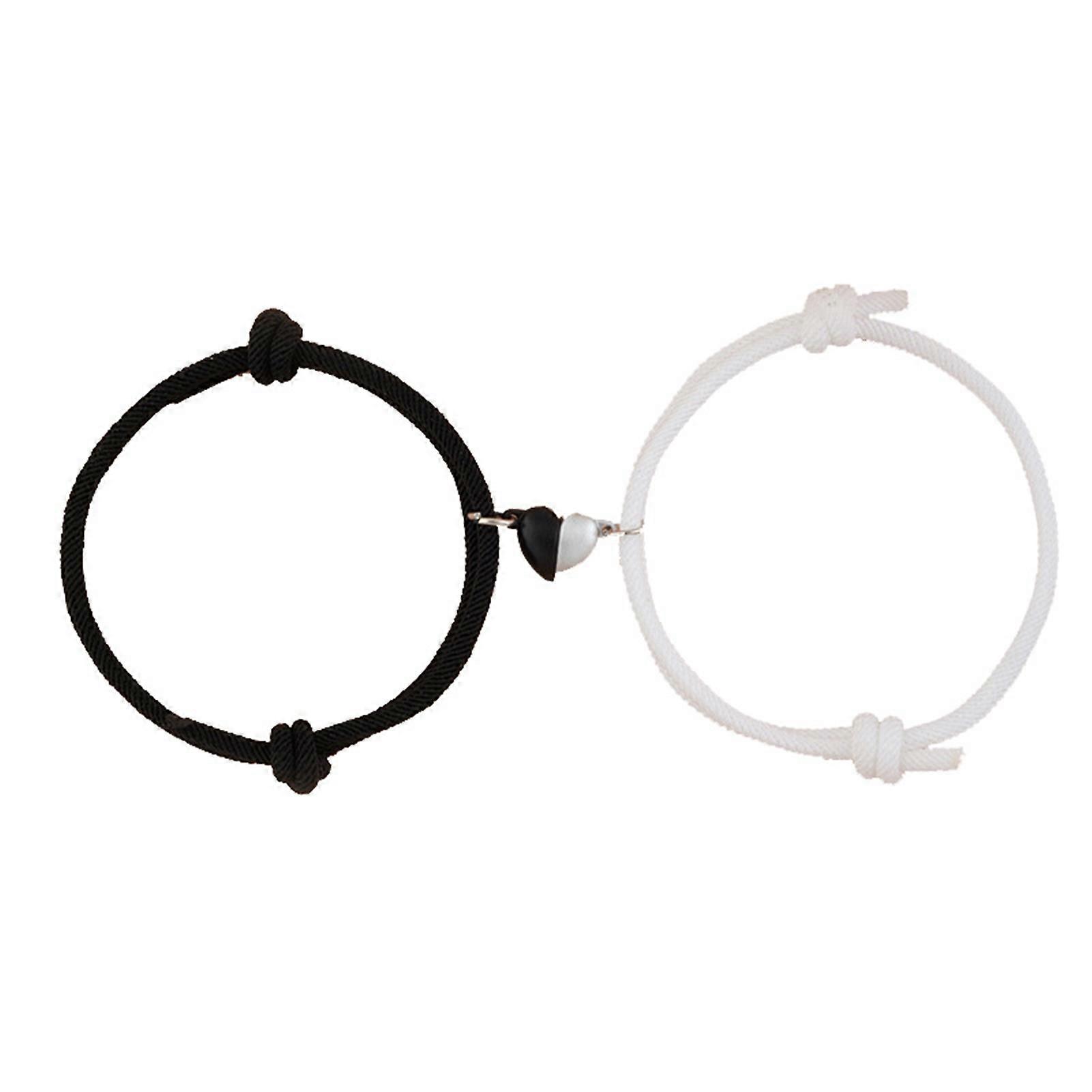 1 Pair Magnetic Couples Bracelets Adjustable Mutual Attraction Heart Shape Bell Rope Matching Bracelet Black White