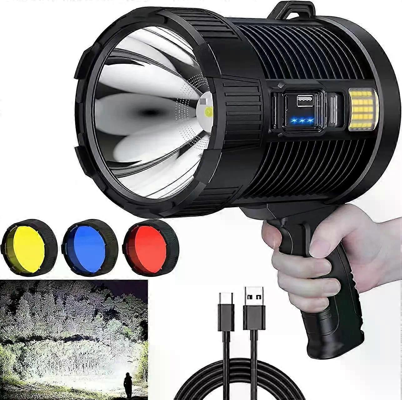 Rechargeable Spotlight, Handheld Flashlight Large Flashlight Super Bright Outdoor Solar Floodlight,(Black)