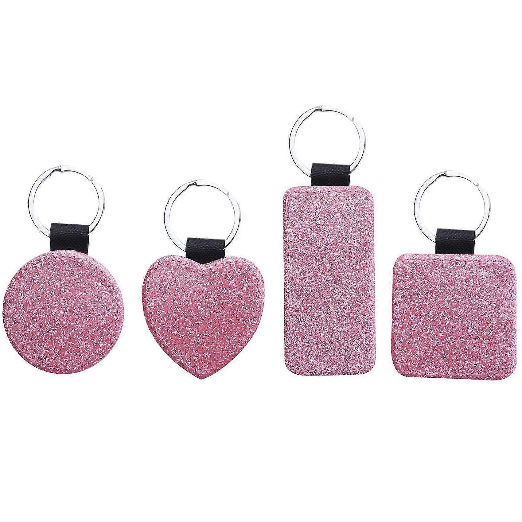 12 Pack Sublimation Blanks Keychain 4 Types Glitter PU Leather Keychain DIY Heat Transfer Keyring P