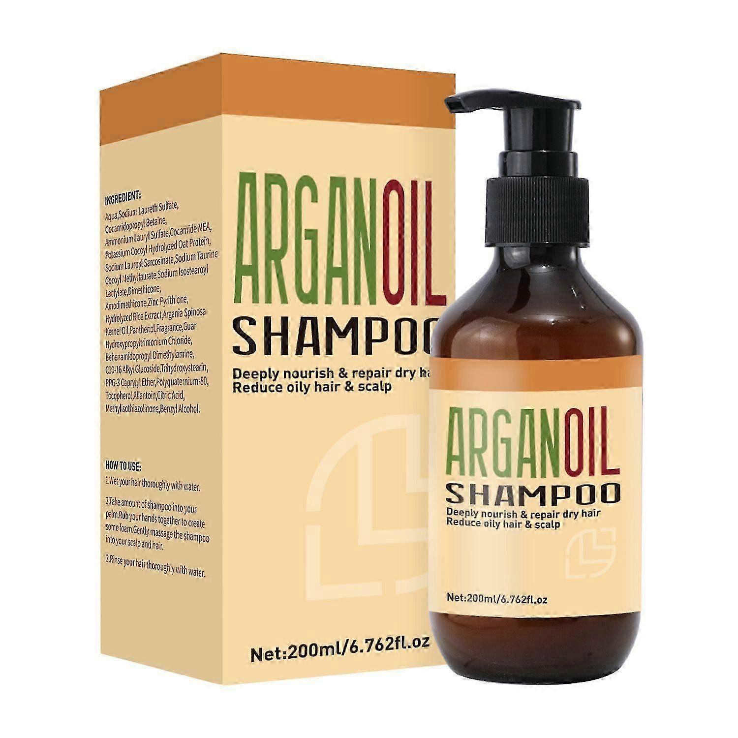Argan Oil Shampoo 200ml, Sulfate Free, Moisturizing, Anti Frizz, Hydrating Solution for Dry, Wavy, Curly and Color Treated Hair