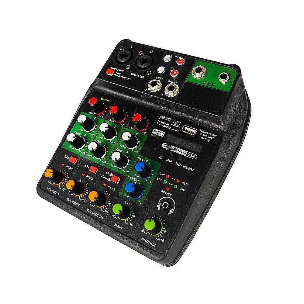 Professional Audio Mixer 4-Channel Digital USB BT MP3 Computer Input 48V Phantom Power Stereo Portab