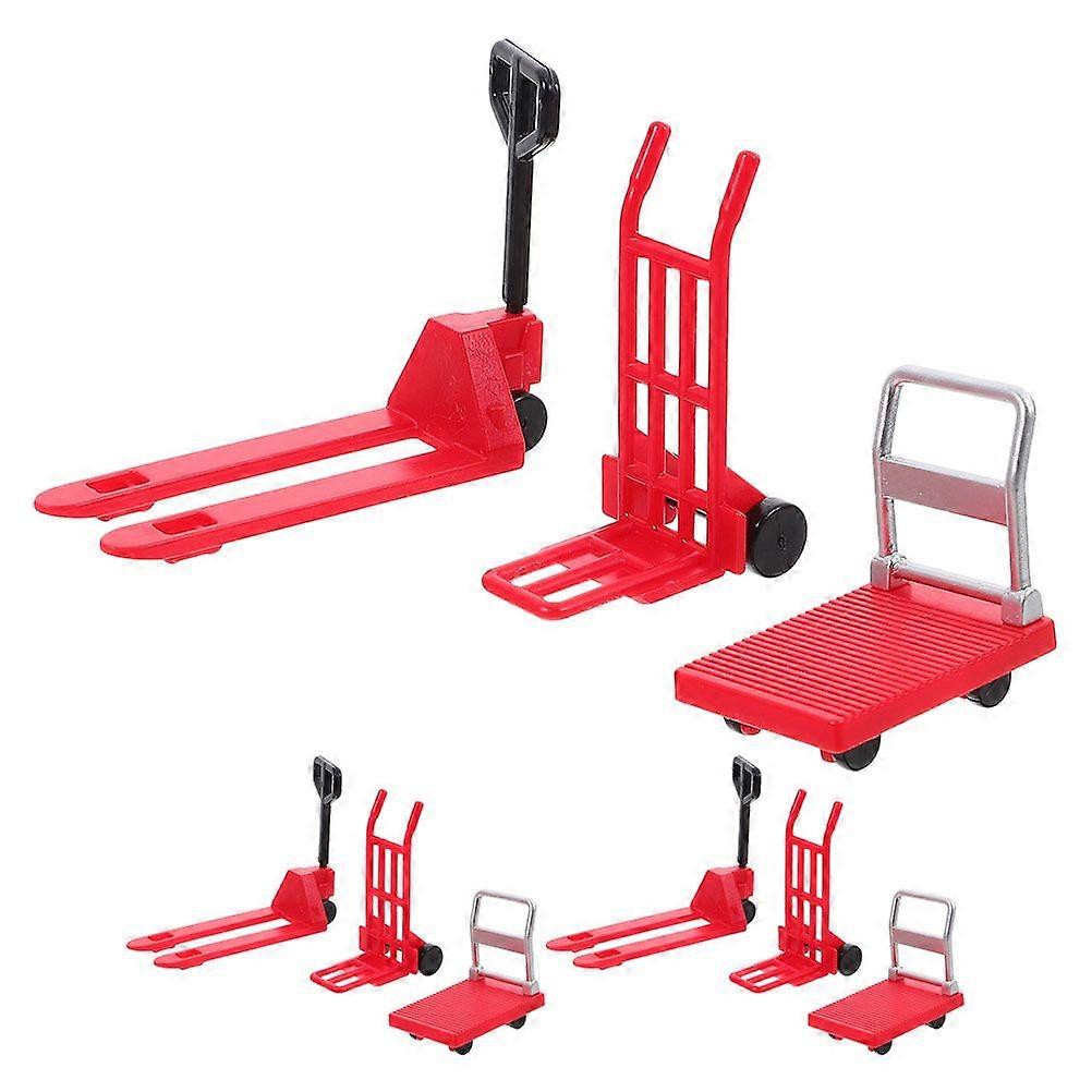 3 Sets Miniature Hand Trolley Forklift Platform Cart Models Miniature Construction Tools Miniature Moving Tool Models Props