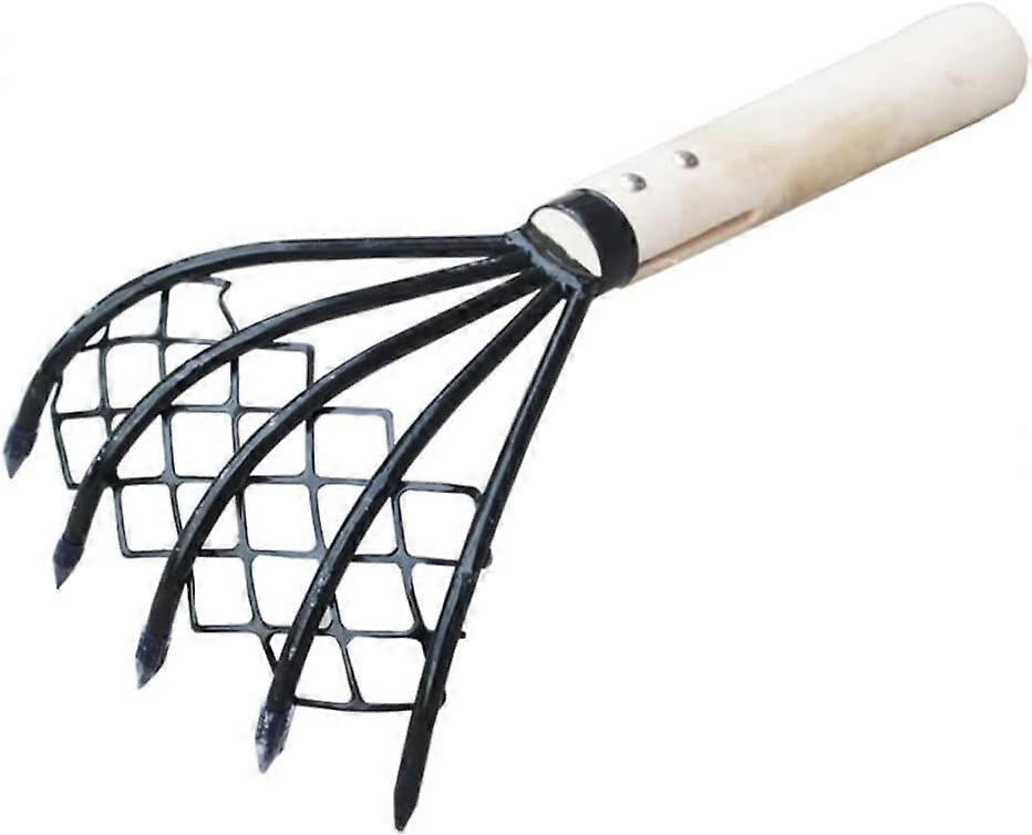 Clam Rake with Net  5 Claw Wood Handle Rake  Shell Digging Tool Japanese Hand Rake