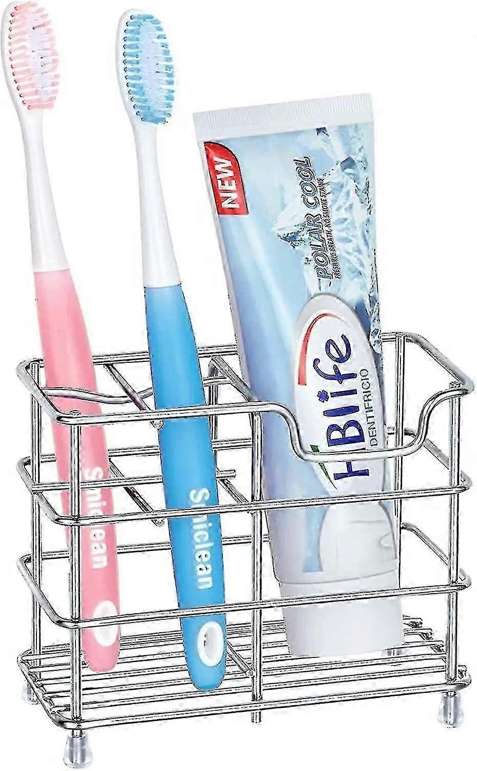 Small Bathroom Toothbrush Holder, 5 Slots Silver
