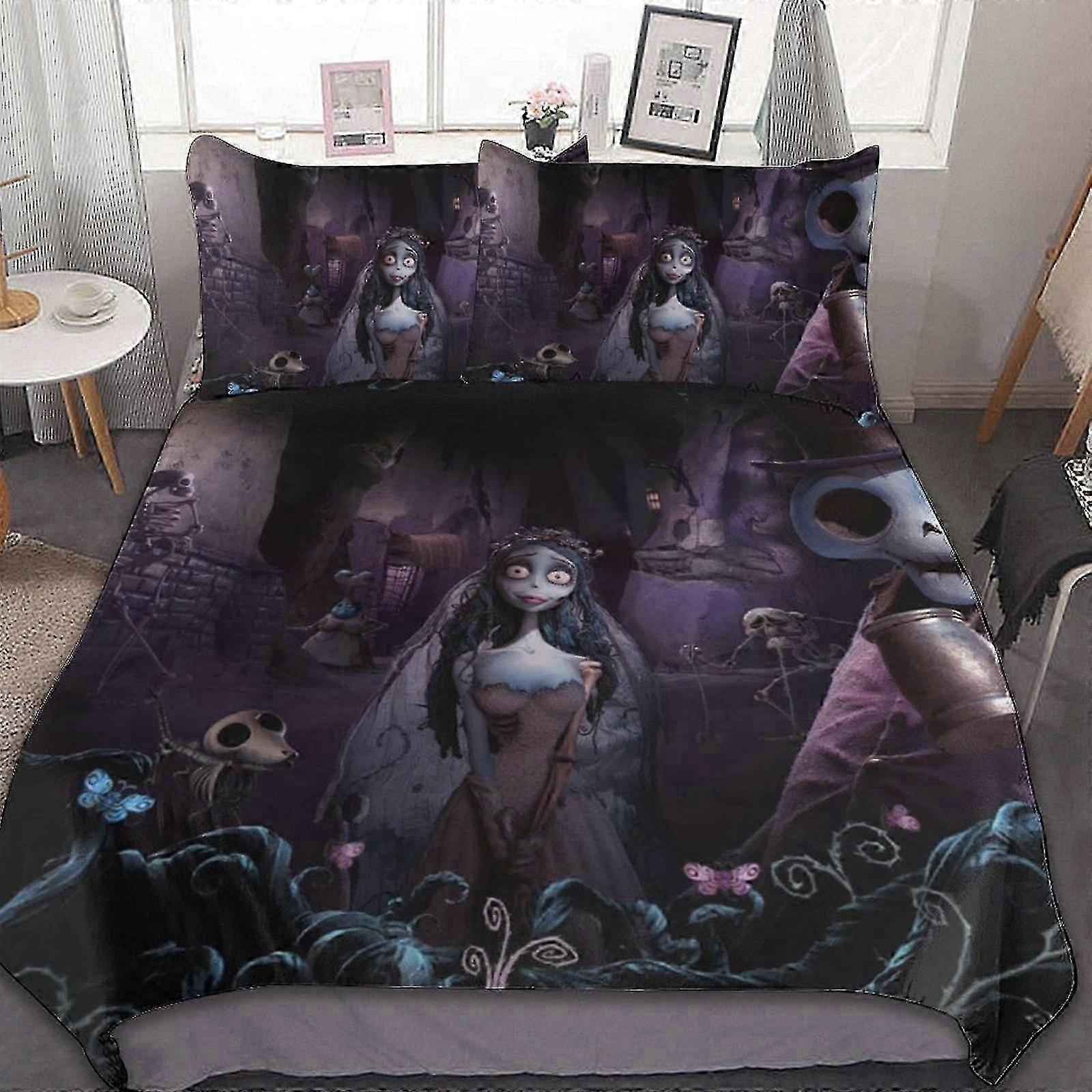 b504 Lençóis Cadáver Noiva Crânio Crânio 3 Peças Conjunto de Cama 1 Colcha e 2 Fronhas Lençóis gb504