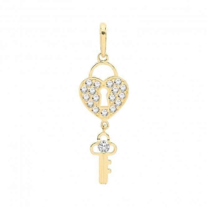 9ct Yellow Gold Zirconia Heart& Key Charm PN1126