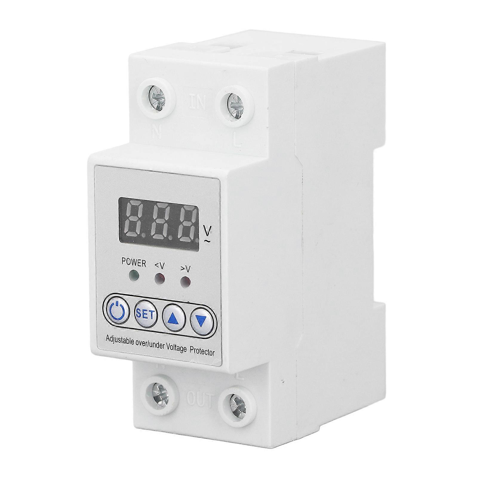 Over Under Voltage Protective Device Adjustable Auto Recovery DIN Rail Mount 63A