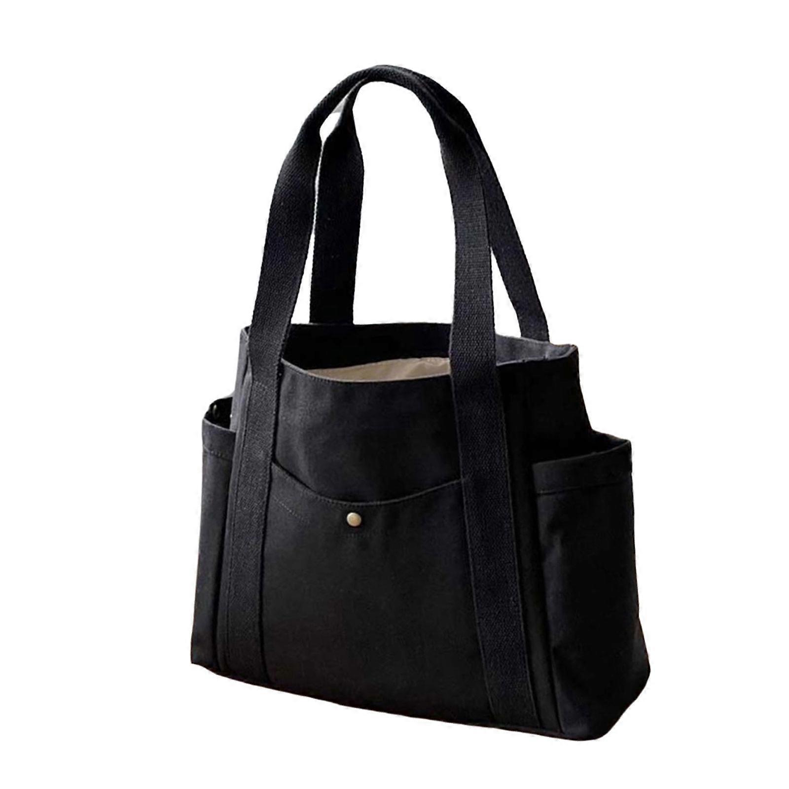 תיק בד מזדמן בעל קיבולת גדולה לגבירותיי תיק יד מעשי עם תאים מרווחים לשימוש יומיומי שחור