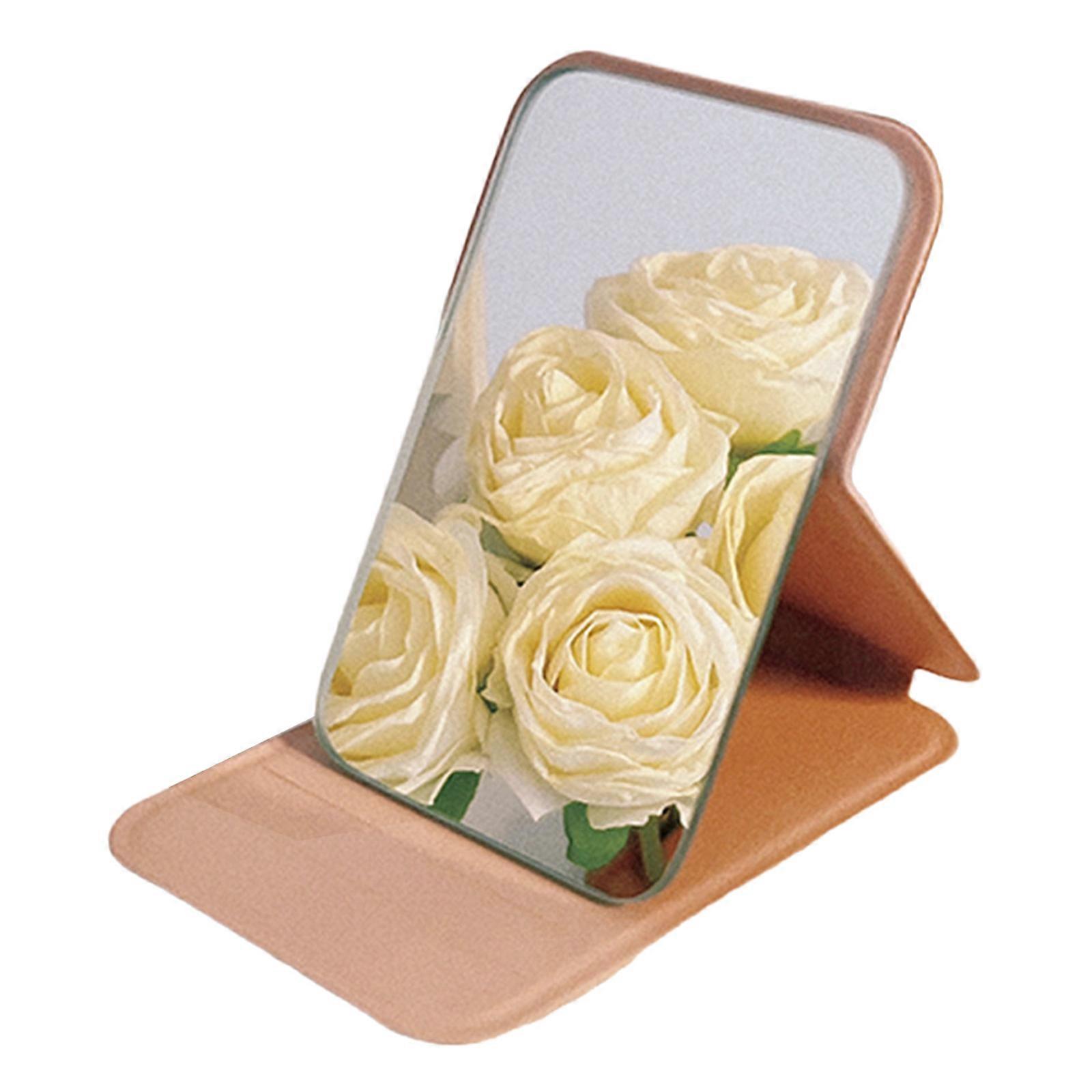 Cosmetic Mirror Handheld Mirror Folding Mirror Makeup Mirror Small Mirror for Table Bedroom Desk  Pink