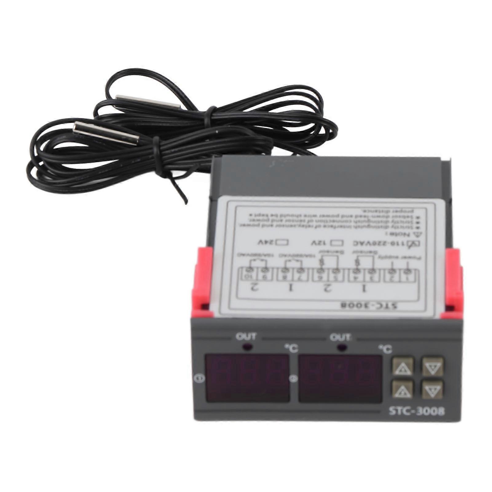Fictory Temperature Sensor Fictory STC-3008 Digital Thermostat, Dual Display Temperature Controller with Dual NTC Probe Sensor, Adjustable,