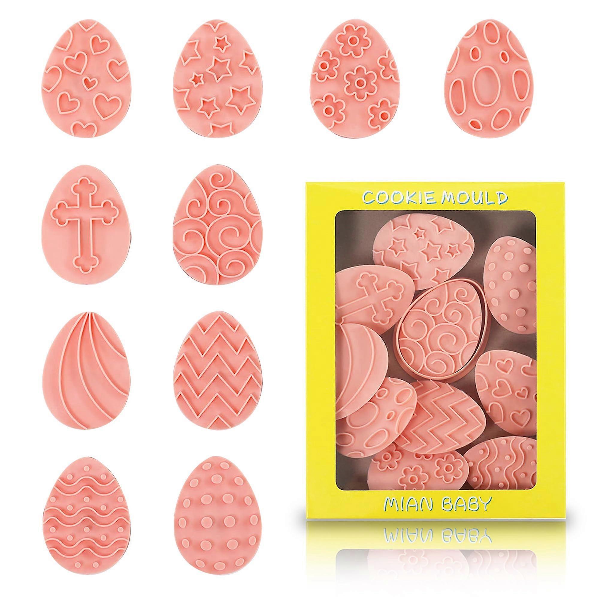 3D Easter Egg Cookie Cutters 10pcs Set - Plastic Baking Molds for Cookies, Pastries, and Fondant