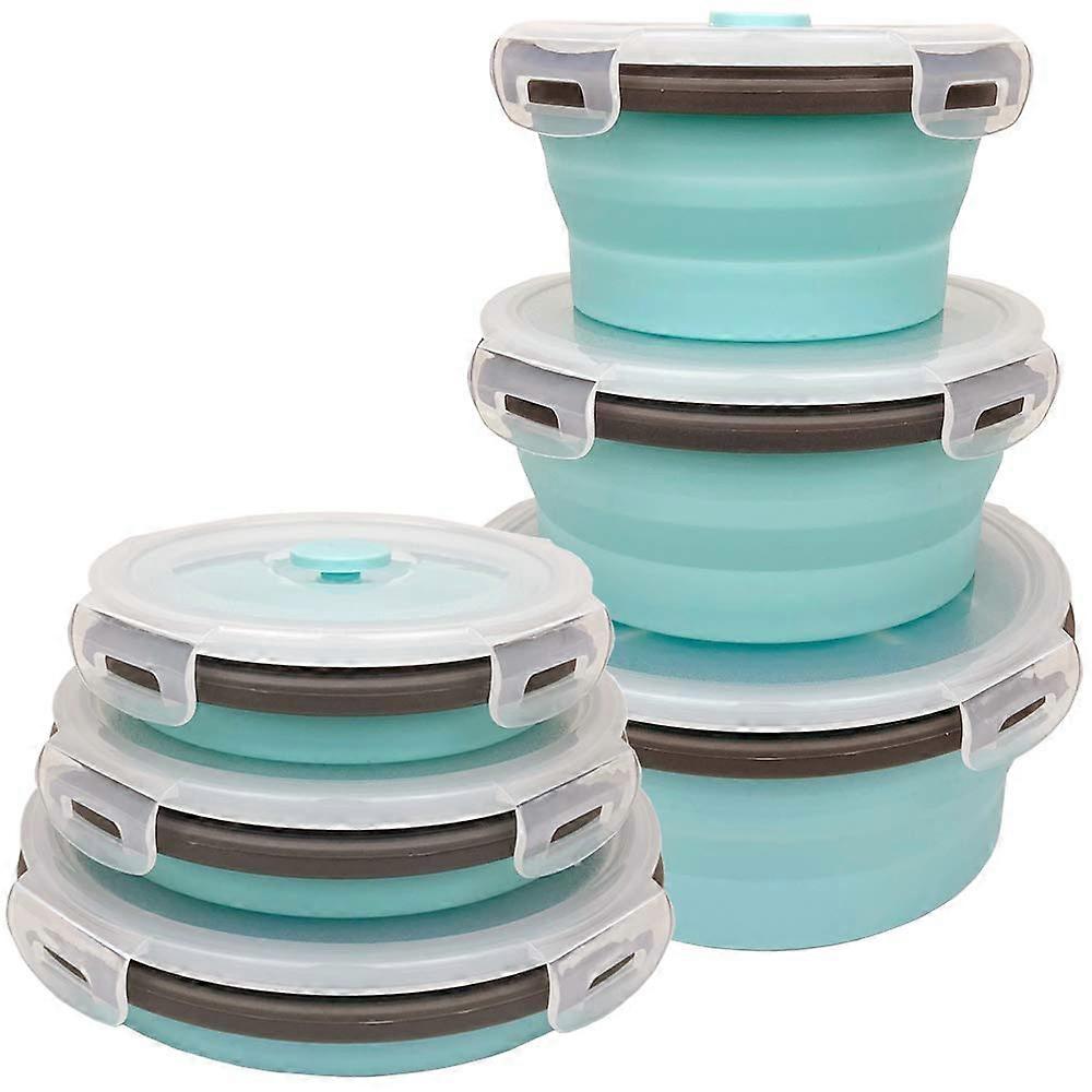 Blue Silicone Collapsible Food Storage Containers Set of 3 - Round Microwave and Freezer Safe Prep Bowls with Lids