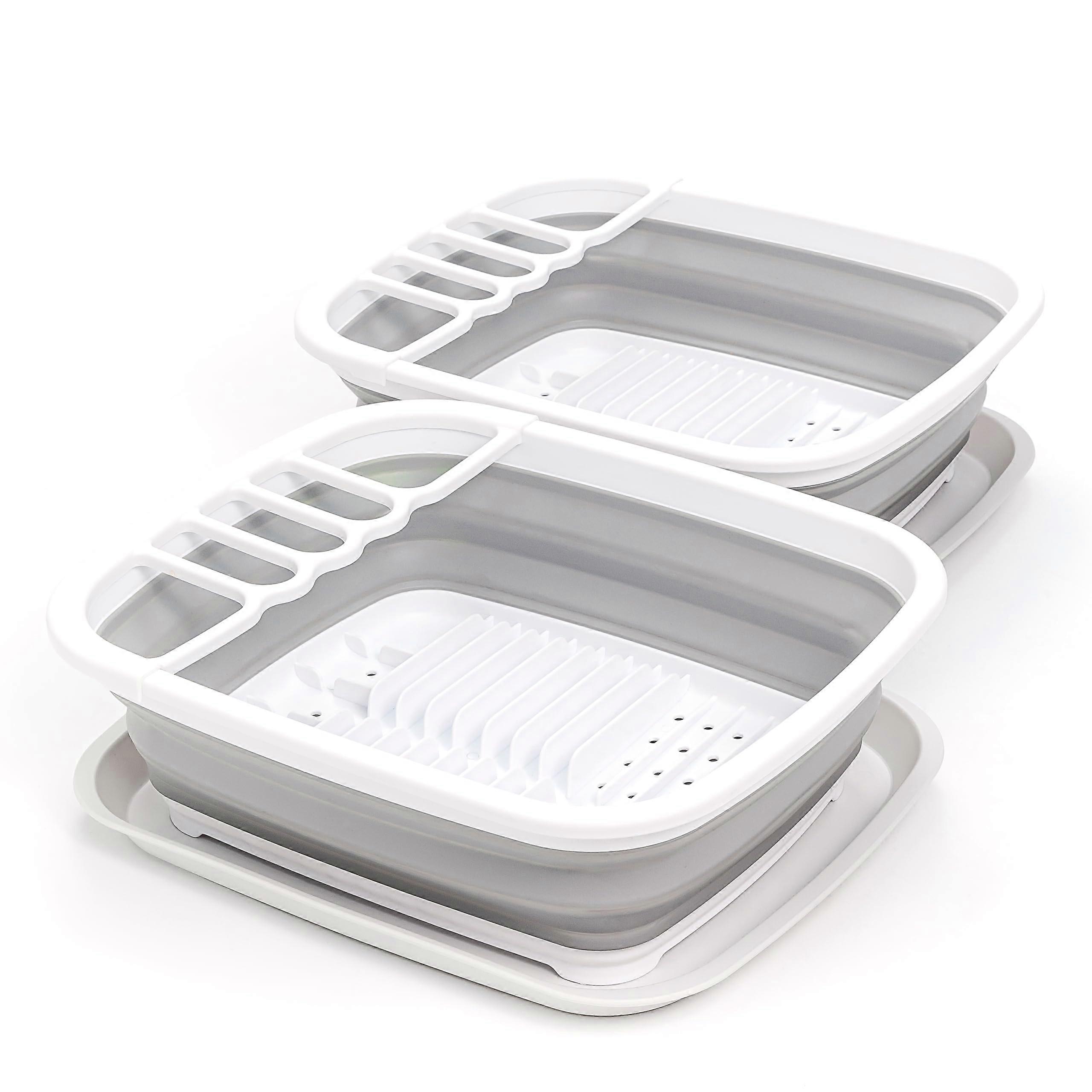 2 Set Foldable Collapsible Plastic Dish Drainer with Drainer Board for Kitchen Storage 8L (2.11Gallons)